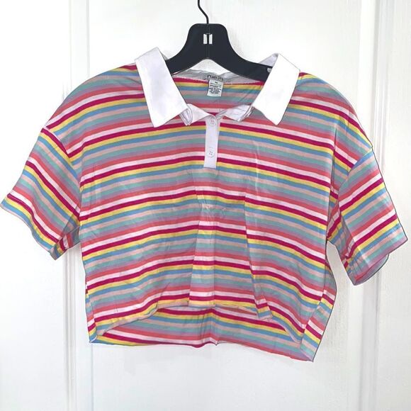 Rainbow Striped Collard Crop Top - NWT💕 - Picture 1 of 4
